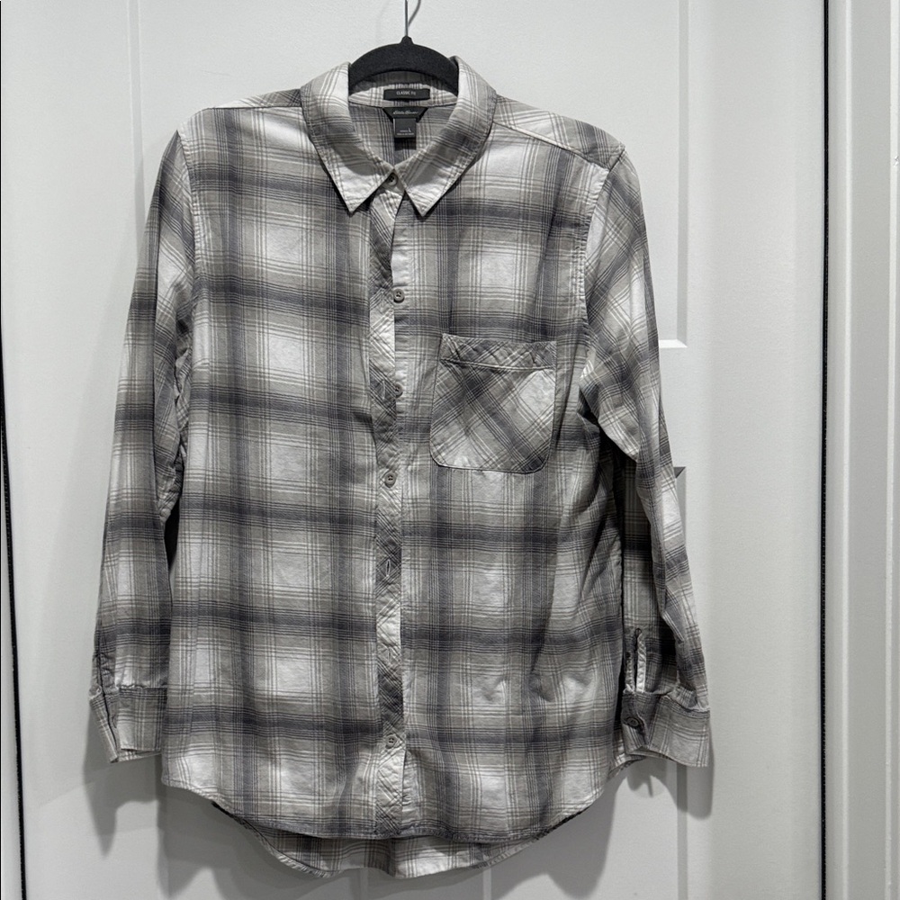 Eddie Bauer Gray Plaid Long-Sleeve Button-Down Shirt